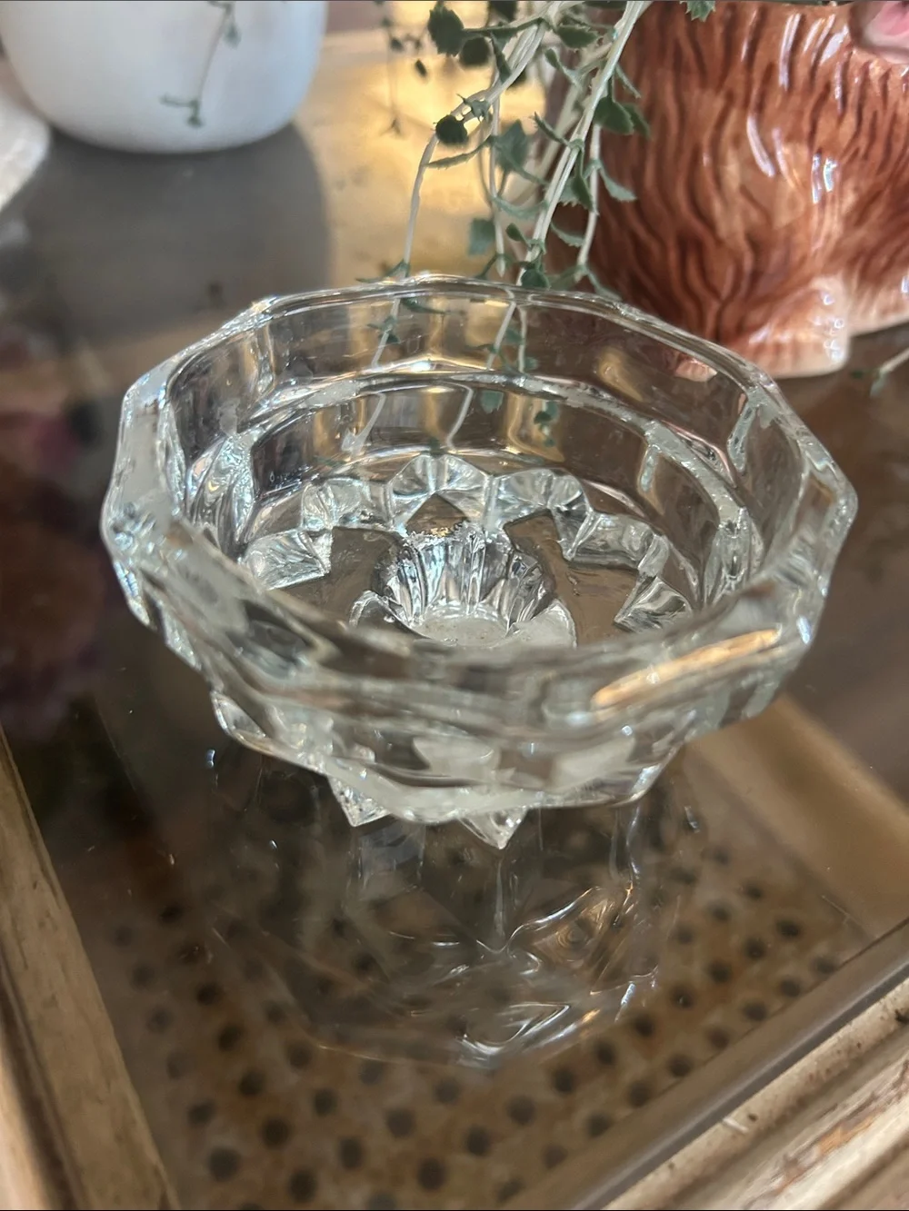 Vintage Indiana Glass CANDLE HOLDER cup #1612  Taper & Pillar Mid-Century p02